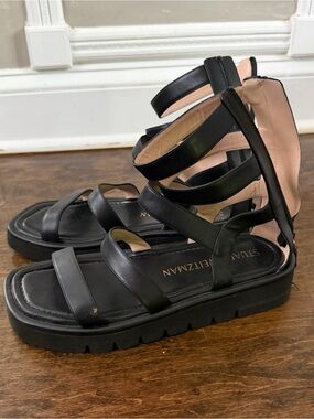 Stuart Weitzman Black Multi-Strap Zip Gladiator Sandals